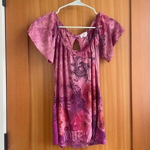 Y2K Sugar Tart Love Blouse Pink and Purple All Over Print